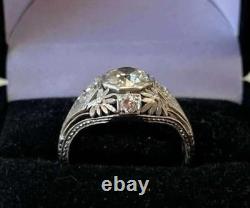 Retro Edwardian Round Diamond Vintage Ring 14K White Gold FN Engagement Ring
