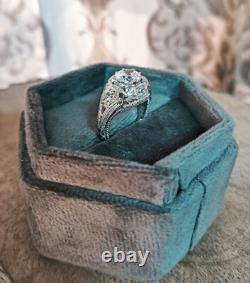 Retro Edwardian Round Diamond Vintage Ring 14K White Gold FN Engagement Ring