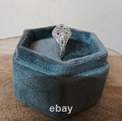 Retro Edwardian Round Diamond Vintage Ring 14K White Gold FN Engagement Ring