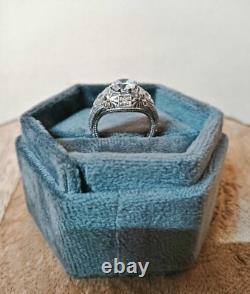 Retro Edwardian Round Diamond Vintage Ring 14K White Gold FN Engagement Ring