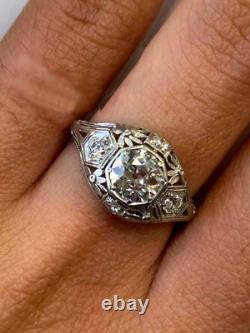 Retro Edwardian Round Diamond Vintage Ring 14K White Gold FN Engagement Ring