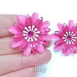 Retro Fun Bright Pink Flower Pierced Earrings Pin Up Jewellery Gift for Her