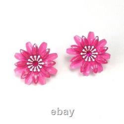 Retro Fun Bright Pink Flower Pierced Earrings Pin Up Jewellery Gift for Her