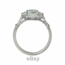 Retro Vintage Art Deco 3 Ct Emerald Diamond 14K White Gold Over Engagement Ring