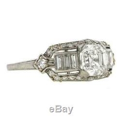 Retro Vintage Art Deco Engagement Ring 2.82 Ct Round Diamond 14k White Gold Over