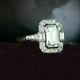Retro, Vintage Art Deco Engagement Ring 4 Ct Emerald Diamond 14k White Gold Over