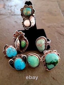 Ring Lot of 7 Sterling Vintage Retro Navjo Turquoise Old Pawn Southwest Style