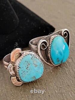 Ring Lot of 7 Sterling Vintage Retro Navjo Turquoise Old Pawn Southwest Style