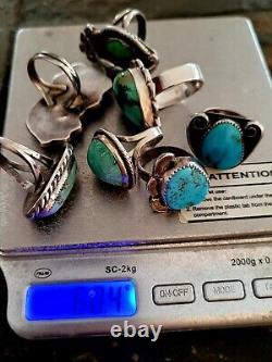 Ring Lot of 7 Sterling Vintage Retro Navjo Turquoise Old Pawn Southwest Style