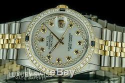 Rolex Men's 36mm Datejust Steel and Gold Diamond and Sapphire Dial Gold Bezel