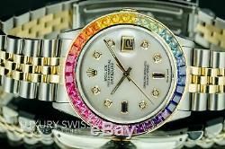 Rolex Mens Watch Datejust 16013 36mm MOP Diamond Dial Rainbow Sapphire Bezel