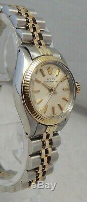 Rolex Oyster Perpetual 14k/ss GOLD & Steel Ladies Watch SIlver Dial 2 Tone 1977