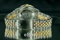Rolex Watch Mens Datejust 16013 36mm MOP Diamond Emerald Dial Gold Pyramid Bezel