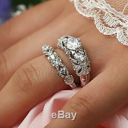 Round Cut Diamond 2 pcs Engagement Bridal Vintage Ring Set 14K White Gold Fn