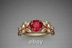 Round Good Cut Red 1 Ct Lab Created Ruby Wedding Engagement 925 Rose Gold Finish