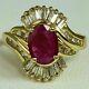 Ruby Baguette Round Diamond Halo Swirl Cluster Vintage Ring 14k Yellow Gold Over