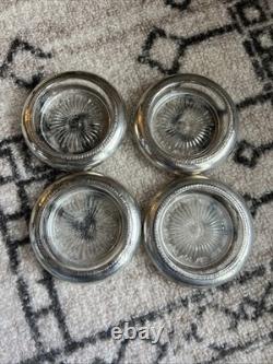 SABEN Vintage Lot Set Of 4 Sterling Silver Coasters Crystal Glass 4