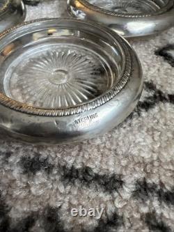 SABEN Vintage Lot Set Of 4 Sterling Silver Coasters Crystal Glass 4