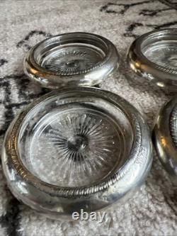 SABEN Vintage Lot Set Of 4 Sterling Silver Coasters Crystal Glass 4