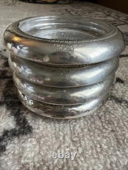SABEN Vintage Lot Set Of 4 Sterling Silver Coasters Crystal Glass 4