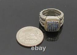 SAMUEL BENHAM 925 Silver & 18K GOLD Vintage Blue Diamonds Ring Sz 6.5- RG21098