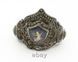 SIAM 925 Silver Vintage Antique Enamel Dancer Shield Cuff Bracelet BT5693