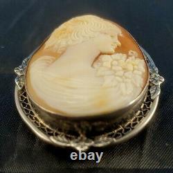 STERLING SILVER Carved LADY CAMEO Vintage ESTATE Pin/Pendant/Brooch GIRL 10.6g