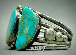STUNNING HUGE Vintage Navajo Sterling Silver Gem Grade Turquoise Cuff Bracelet