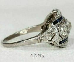 Sapphire Ring 3.54 Ct Diamond Vintage Art Deco Wedding Ring 14K White Gold Over