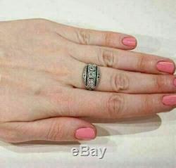 Sapphire Vintage Art Deco Ring 4Ct Diamond Engagement Wedding Ring 14K Gold Over