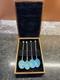 Set Of 4 Antique Sterling Silver Guilloche Enamel Finish Coffee Bean Spoons 11cm