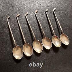 Set Of 6 Vintage Drummond & Co 925 Sterling Silver Golf Club Teaspoons