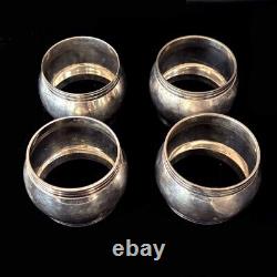 Set of 4 England Vintage 925 Sterling Silver Napkin Rings Round, 146.9 gram