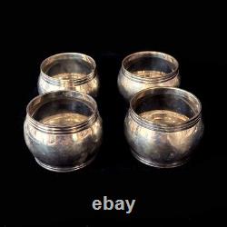 Set of 4 England Vintage 925 Sterling Silver Napkin Rings Round, 146.9 gram