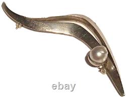 Sigi Pineda Vintage Sterling Silver Pearl Modernist Sculpture Artisan Brooch Pin
