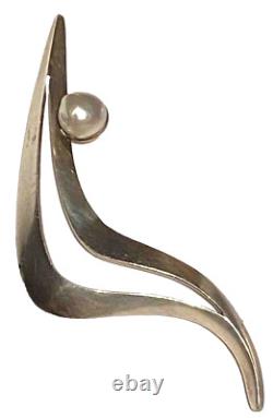 Sigi Pineda Vintage Sterling Silver Pearl Modernist Sculpture Artisan Brooch Pin