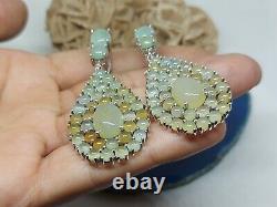 Silver Earrings, Vintage Sterling Handmade With Jade Stones Earrings For Women