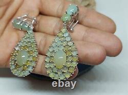 Silver Earrings, Vintage Sterling Handmade With Jade Stones Earrings For Women