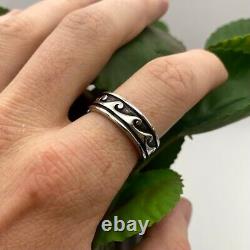 Silver Wave Band Sterling Silver Wave Pattern Ring Geometric Vintage Ring