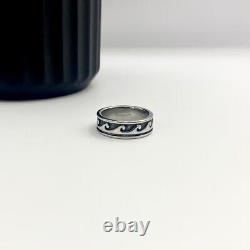 Silver Wave Band Sterling Silver Wave Pattern Ring Geometric Vintage Ring