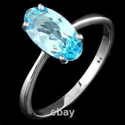 Simulated Blue Topaz 3Ct Oval Cut Engagement Ring In 14K White Gold Finish