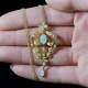 Simulated Fire Opal Floral Drop Pendant Chain Pendant Real14k Yellow Gold Plated