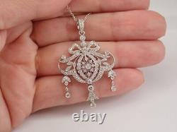 Simulated14K White Gold Over 1.80 Ct Diamond Drop Antique Vintage Style Pendant