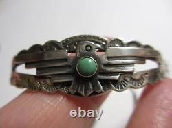 Small Vtg Navajo Fred Harvey Era Sterling & Turquoise Thunderbird Cuff Bracelet