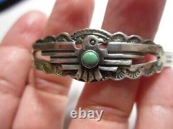 Small Vtg Navajo Fred Harvey Era Sterling & Turquoise Thunderbird Cuff Bracelet