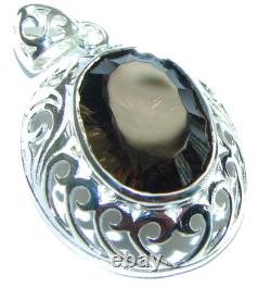 Smoky Quartz Pendant Genuine 925 Sterling Silver Vintage Style Oval 8.9g