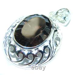 Smoky Quartz Pendant Genuine 925 Sterling Silver Vintage Style Oval 8.9g