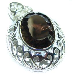 Smoky Quartz Pendant Genuine 925 Sterling Silver Vintage Style Oval 8.9g