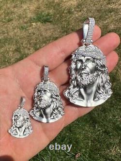 Solid 925 Silver MOISSANITE Jesus Piece Iced Pendant Necklace Handmade In Italy