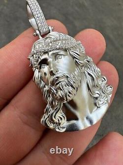 Solid 925 Silver MOISSANITE Jesus Piece Iced Pendant Necklace Handmade In Italy